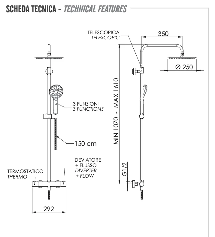Душевая система термостатическая Remer EQ32A8MPUFM25G, хром