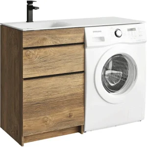 Тумба с умывальником под стиральную машину Aqwella Terra напольная дуб балтийский