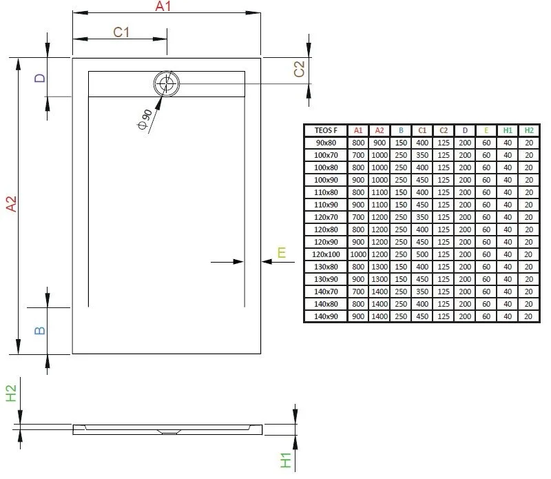 Поддон для душа Radaway Teos HTF9080-54 F, 90 x 80 см, прямоугольный