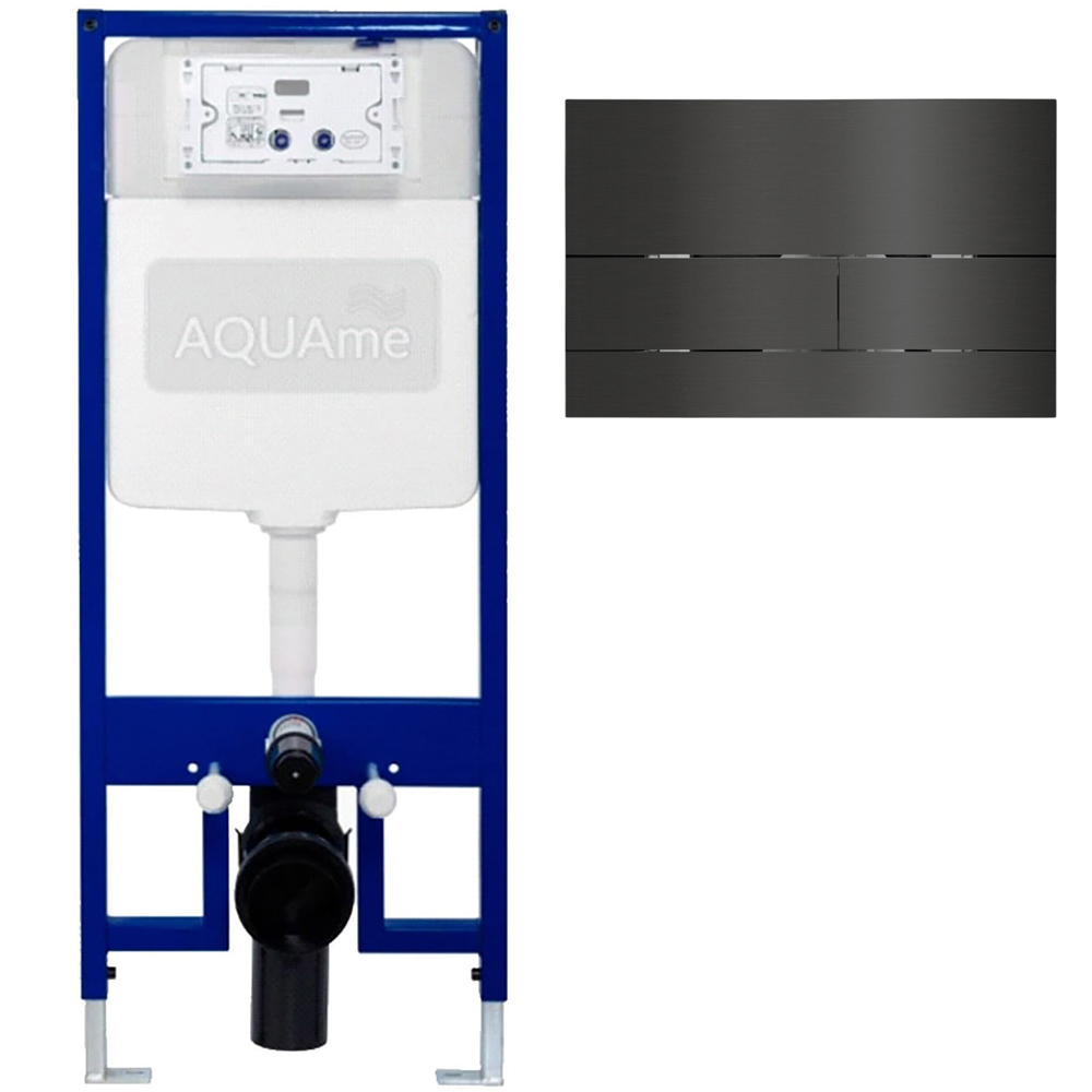 Комплект инсталляции для унитаза AQUAme (арт.AQM4003), высота 113 см, с кнопкой смыва AQM4117GM (металл, 24х16), сталь оружейная