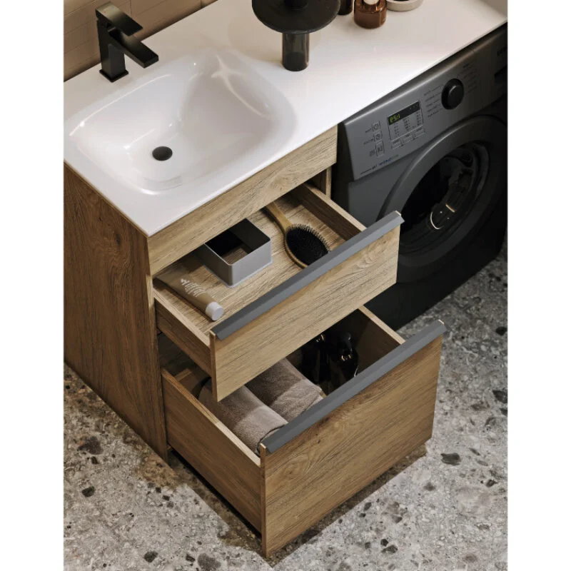 Тумба с умывальником под стиральную машину Aqwella Terra 53 (L) напольная дуб балтийский