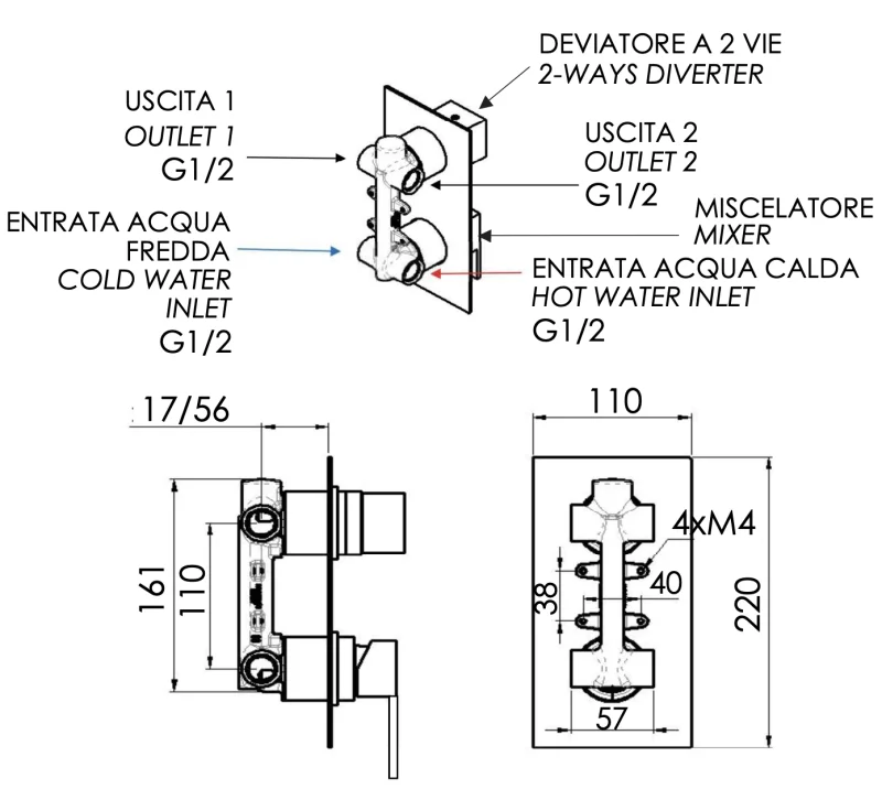 Смеситель для душа Remer Qubika Q92, хром