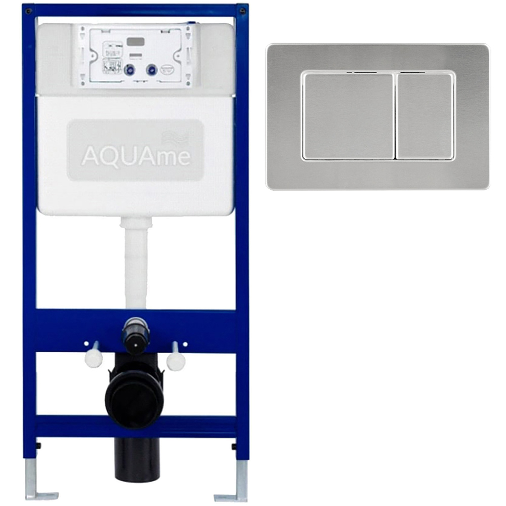 Комплект инсталляции для унитаза AQUAme (арт.AQM4002), высота 106 см, с кнопкой смыва AQM4112S (металл, 25х16), сатин
