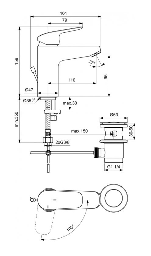 Смеситель Ideal Standard Ceraflex Grande для раковины, хром, B1715AA