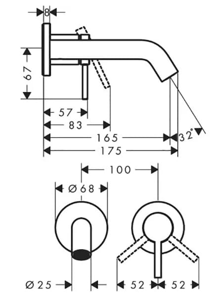 Смеситель для раковины Hansgrohe Tecturis S 165, хром, 73350000