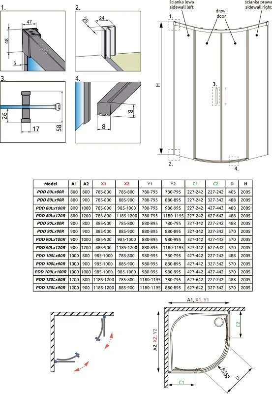 Душевые стенки Radaway Idea Black PDD 100L*100R, 100 х 100 х 200 см, стекло прозрачное, профиль черный, 387142-54-01