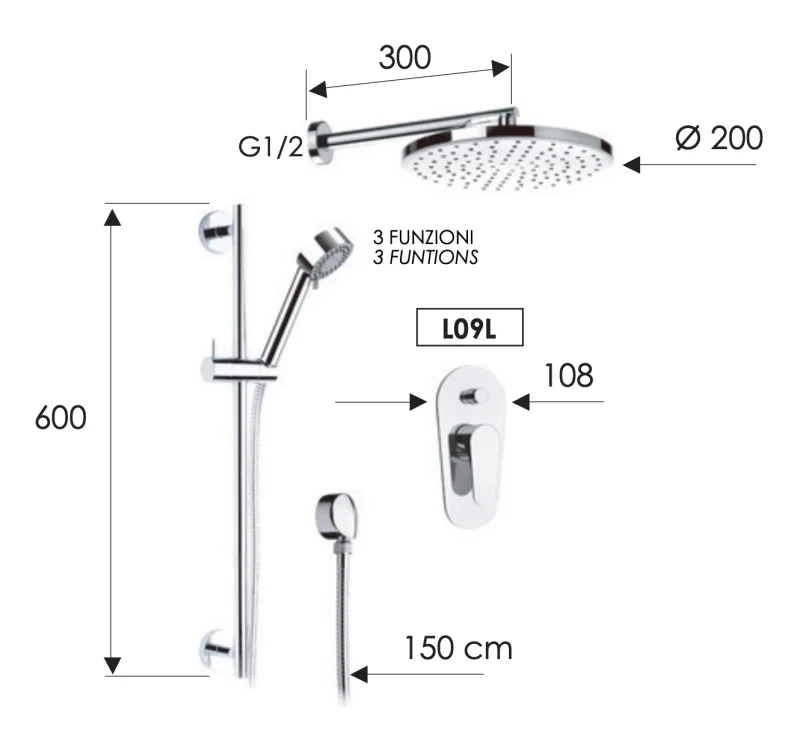 Комплект: Душевая система Remer Class Line L09S01, хром