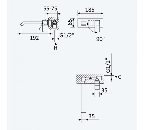 Смеситель для раковины, настенный на планке Bruma Linea 182 820 1CR Cromado