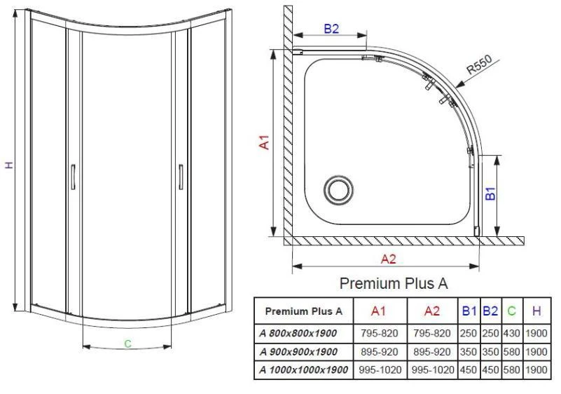 Душевой уголок Radaway Premium Plus A 90x190 стекло фабрик