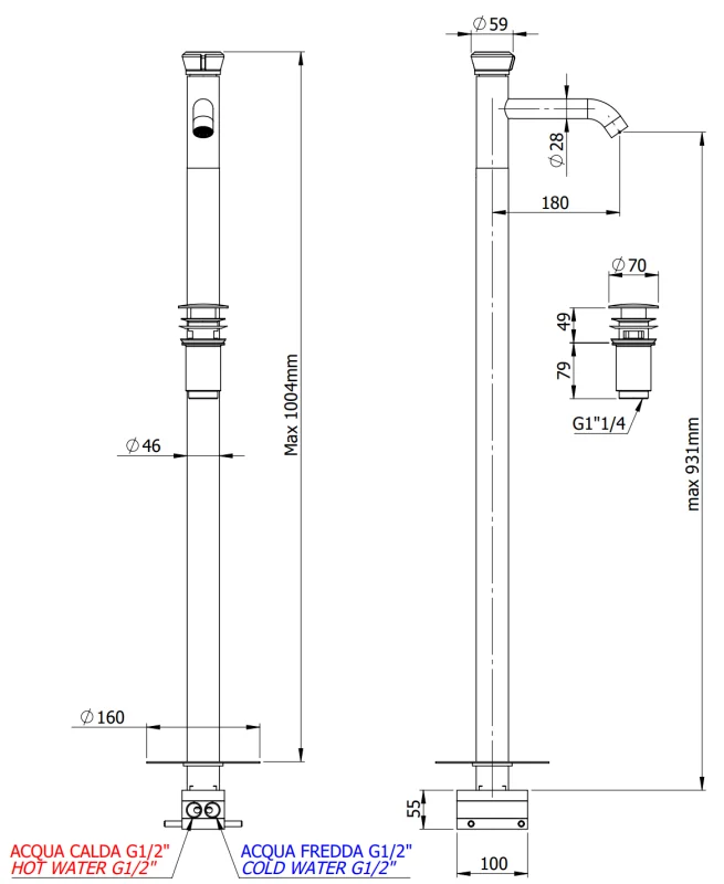 Смеситель для раковины Remer Element ET18RP, медь брашированная