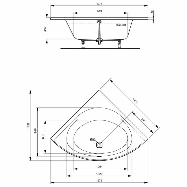 Ванна акриловая Ideal Standard Tonic II угловая 140x140 K746701