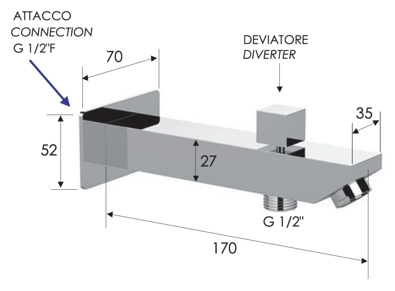 Излив настенный 18 см с дивертером Remer 91QD, хром