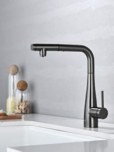 AQM9902GM Cucina Смеситель для кухни с выдвижным L-образным изливом, металл