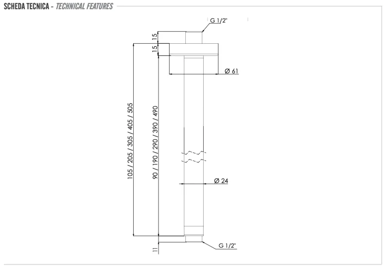 Кронштейн потолочный для верхнего душа 30 см Remer 347N30, хром