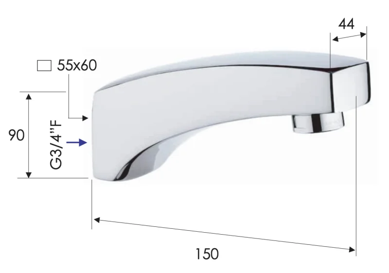 Излив настенный 15 см Remer 91, хром