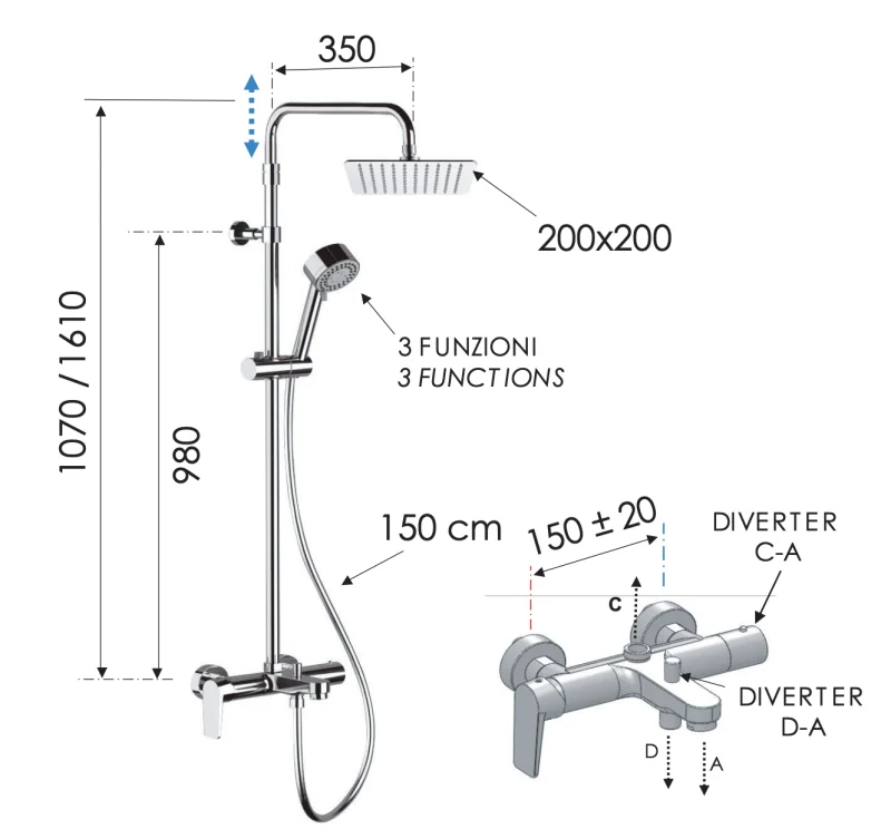Душевая система Remer Dream D34AUFD20 с изливом, хром