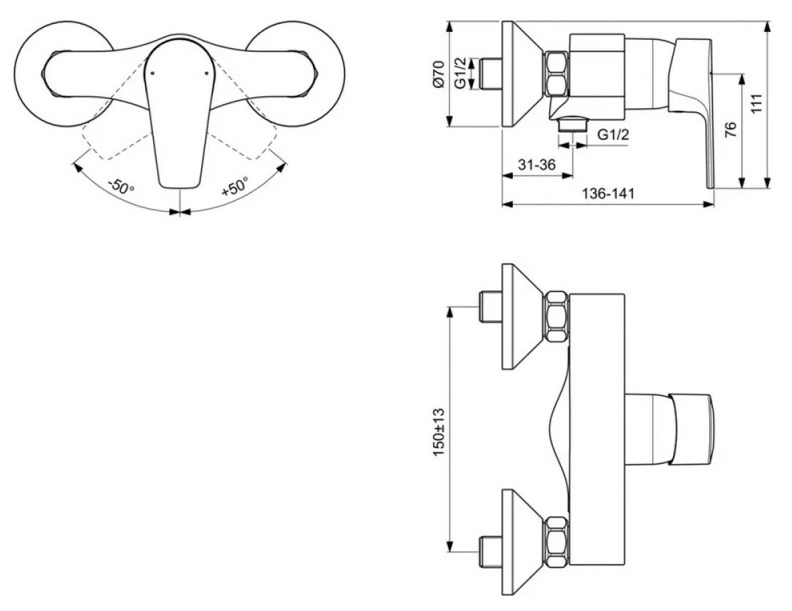 Смеситель Ideal Standard Cerafine Model D для душа, хром, BC493AA