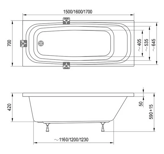 Ванна акриловая Ravak Septima 170х70, белая, C632S00000