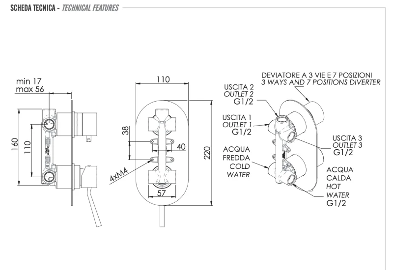 Смеситель для душа Remer Minimal N937, хром