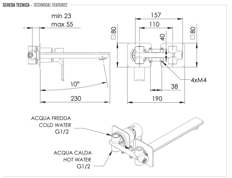 Смеситель для раковины Remer Energy EY15PLNO, черный матовый