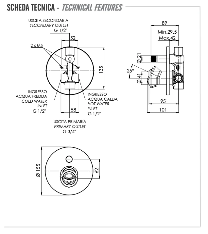 Смеситель для душа Remer Element ET09HNO, черный матовый