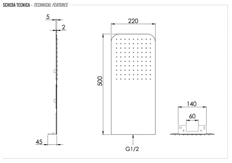 Верхний душ настенный 50x25 см Remer 350UFDX, хром