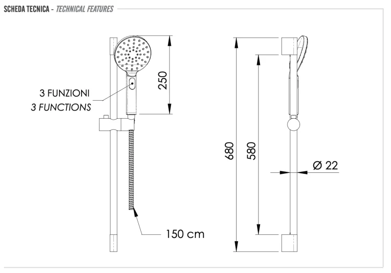 Душевая стойка с ручным душем и шлангом Remer 315L318MP, хром