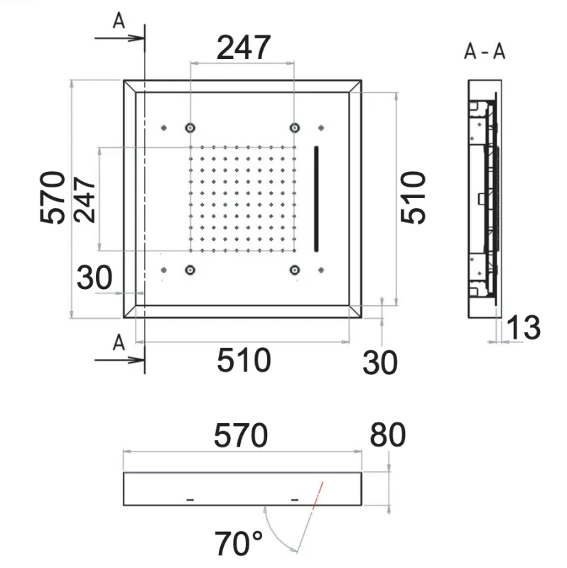Верхний душ потолочный с подсветкой 57 см Remer 357LS57NC, хром
