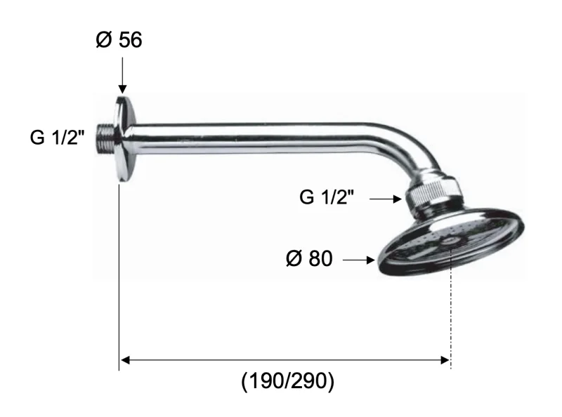 Кронштейн 20 см с верхним душем Remer 340, хром