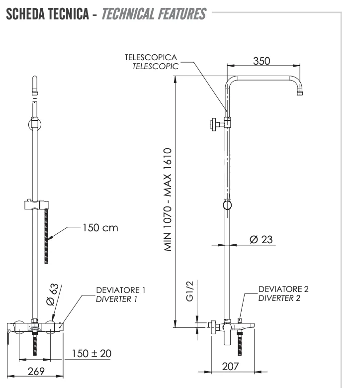 Душевая система с изливом Remer Energy EY34ASSDXV, сталь