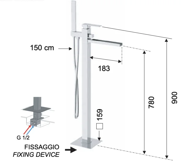 Смеситель для ванны Remer Qubika Cascata QC08, хром