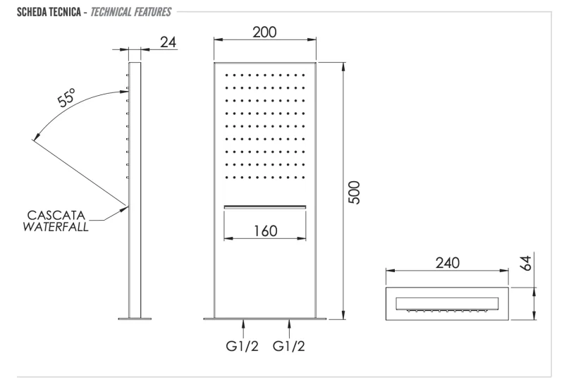 Верхний душ настенный 50x20 см Remer 350SSCAX, хром