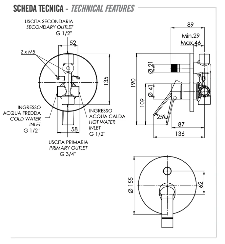 Смеситель для душа Remer Slash SL09H, хром