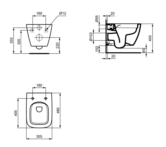 T459201+T532801 Унитаз подвесной Ideal Standard I.Life S  48 см (короткая проекция) с технологией RimLS+ с тонким сиденьем