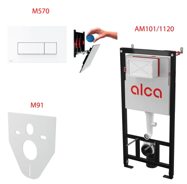 Сет 4в1 система инсталляции AlcaPlast AM101/1120+M570+M91 (кнопка белая)