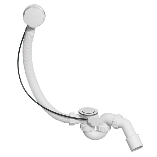 Сифон для ванны (слив-перелив) McAlpine MRB2W-PB, полуавтомат (575мм), белый