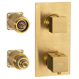Смеситель термостатический для душа Remer Q-Elegance QT93KBBG, золото брашированное