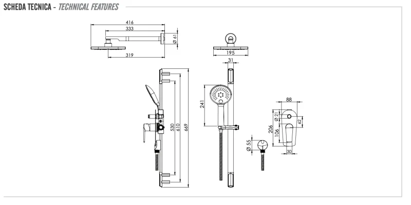 Комплект: Душевая система Remer Vanity V09S01, хром