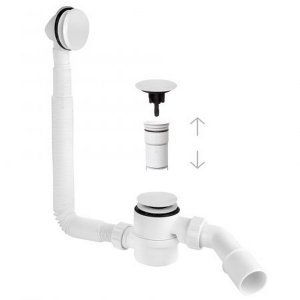 Сифон для ванны (слив-перелив) McAlpine MRB11-WH, Click-clack (300-700мм), с прочисткой снаружи, белый