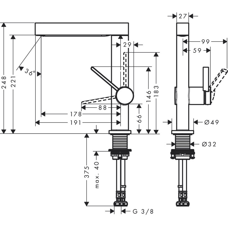 Смеситель с поворотным изливом Hansgrohe Finoris 230, Push-Open, хром, 76060000