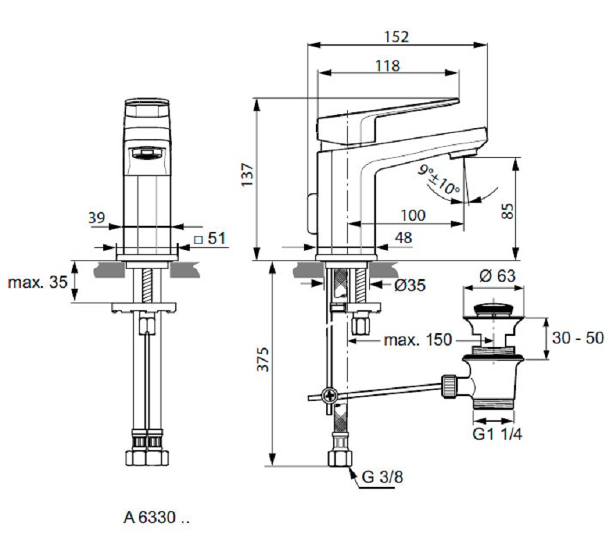 Смеситель Ideal Standard Tonic II A6330AA для раковины, с донным клапаном
