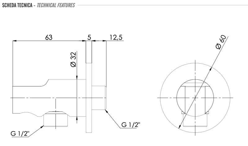 Держатель ручного душа с подключением шланга Remer 337M, хром