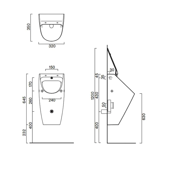Писсуар подвесной Catalano Comfort 64 35x32 без крышки, арт.0932640001, белый глянцевый