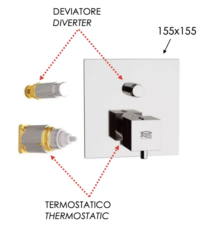 Смеситель термостатический для душа Remer Q-Elegance QT09KBNO, черный матовый