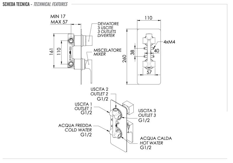 Смеситель для душа Remer Absolute AU93, хром