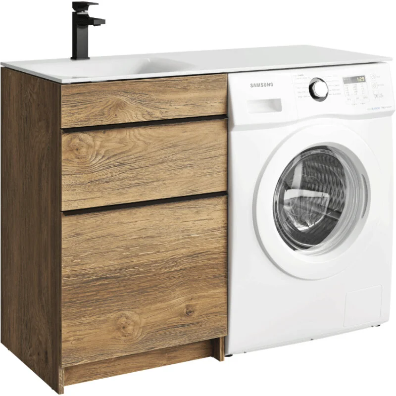 Тумба с умывальником под стиральную машину Aqwella Terra 53 (L) напольная дуб балтийский
