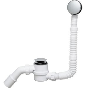 Сифон для ванны (слив-перелив) McAlpine MRB11, Click-clack (300-700мм), с прочисткой снаружи, хром