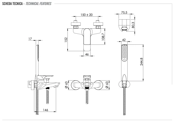 Смеситель для ванны Remer Infinity I02BG, золото брашированное
