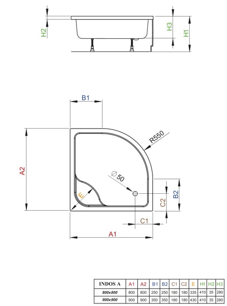 Душевой поддон Radaway Indos A900 (на ножках) 90х90х41
