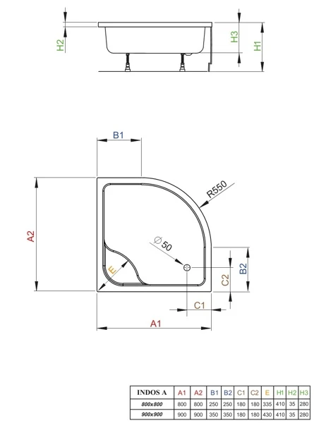 Душевой поддон Radaway Indos A900 (на ножках) 90х90х41